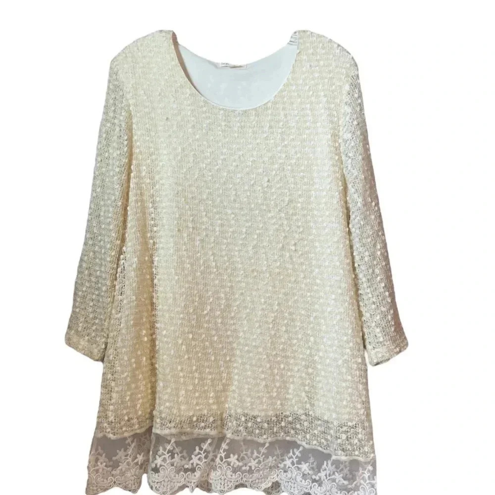 Indigo Soul Cream 3/4 Sleeve Boxy Tunic